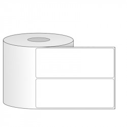 Giấy in mã vạch PVC 2 tem 53x105x50M, bo góc