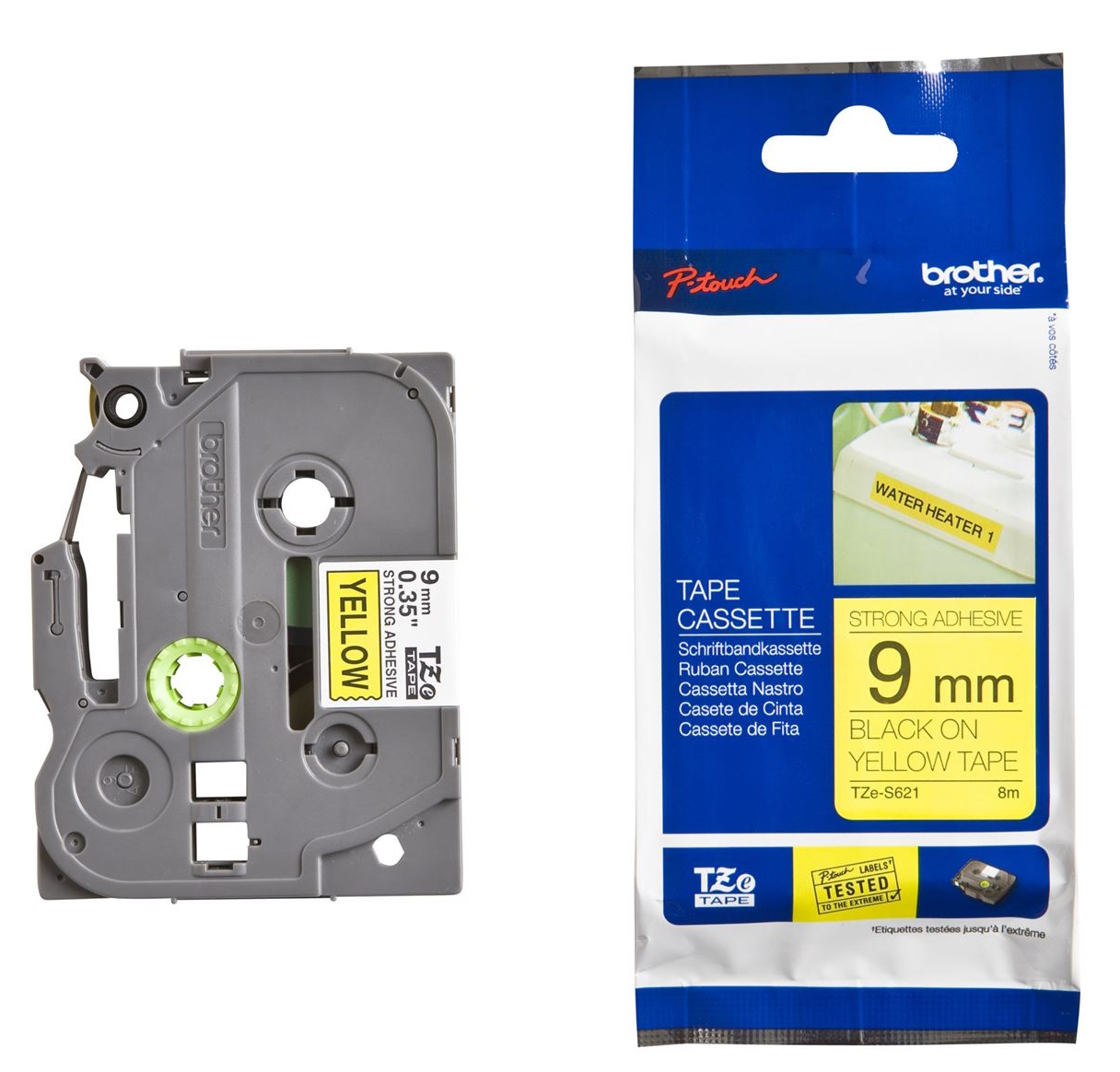 Nhãn TZe-FX621 siêu dẻo - Chữ đen trên nền vàng 9mm