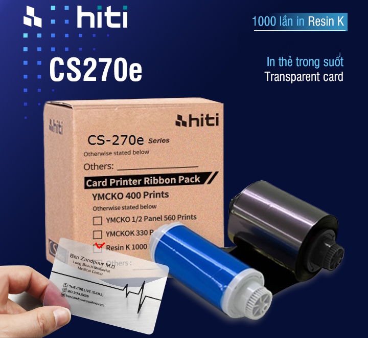 Ribbon đen Hiti CS270e YMCKO (1000 mặt thẻ)