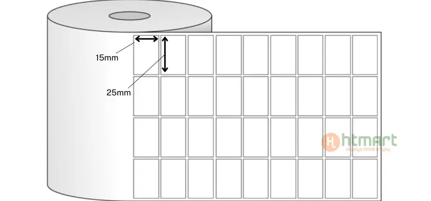Giấy decal thường 4 tem 25 x 15 mm x 50 m