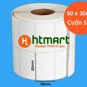Giấy in mã vạch 2 tem – 50 x 30 x 50M (Decal Thường)