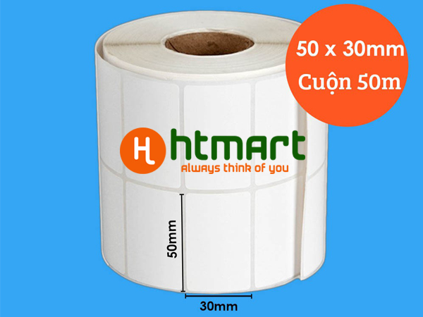Giấy in mã vạch 2 tem – 50 x 30 x 50M (Decal Thường)